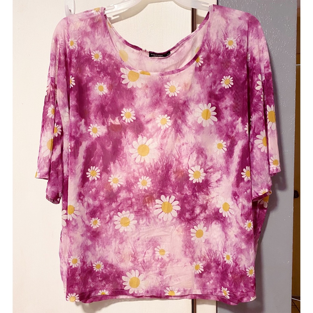 SHEIN Sheer Purple Daisy Top